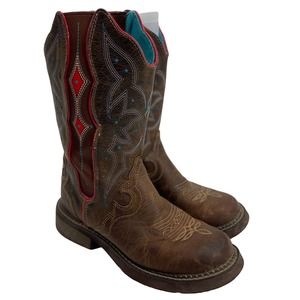 JUSTIN Womens 7 Cowboy Western Boot Brow Red turquoise Stretch Plus Size Square